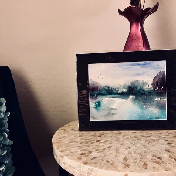 Abstract Lakeside Landscape Original Watercolor Wall Art Painting - Picture 16 of 16